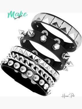 Faux Leather Punk Rock Bracelets Set Adjustable Wrap Wrist Cuffs